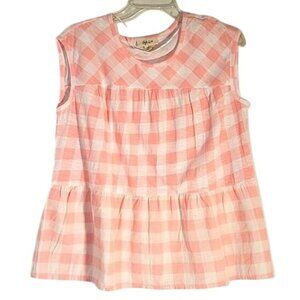 Pink & White Gingham Sleeveless Tiered Top By Style & Co Lightweight Cotton Blen